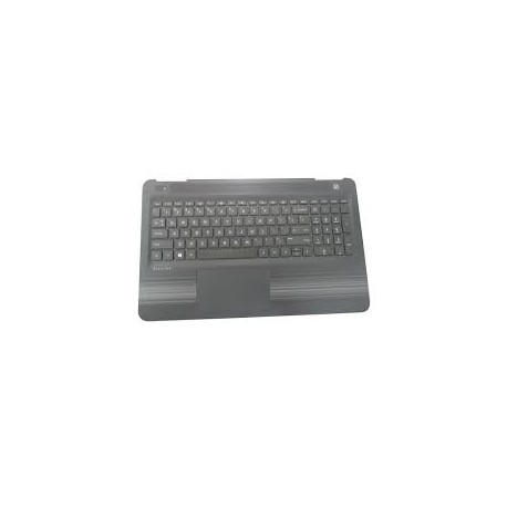 CLAVIER AZERTY + COQUE NOIRE BANDES ARGENT HP Pavilion 15-AU - 856026-051