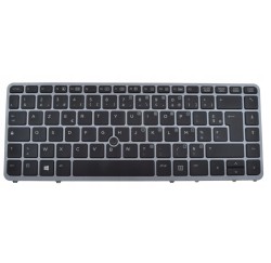 CLAVIER AZERTY RETROECLAIRE + CADRE SILVER HP Elitebook 840 G1, 840 G2 - 762758-051 - Gar 1 an